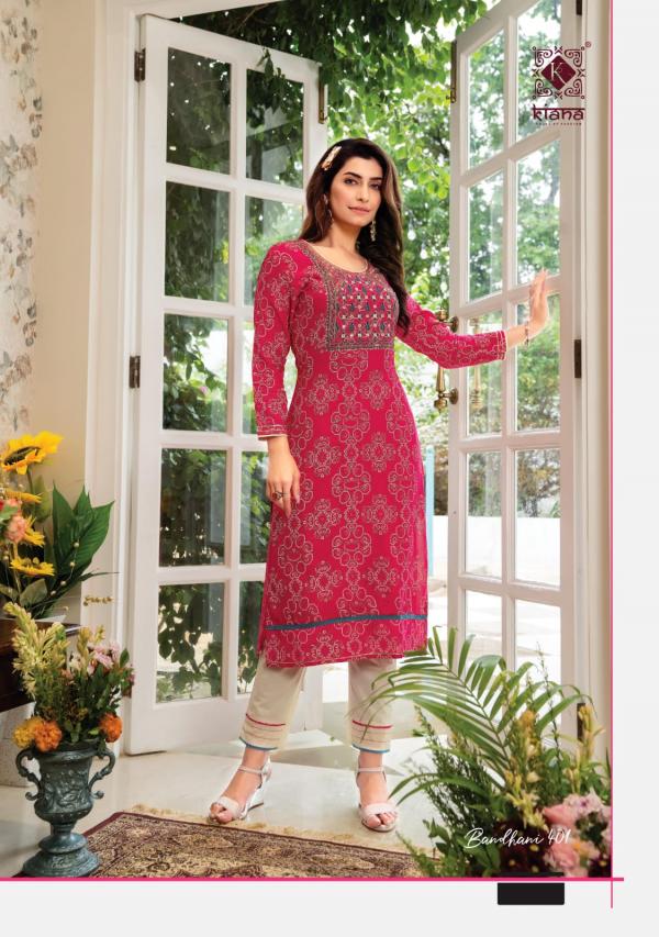 Kiana Bandhani 4 Rayon Embroidery Gotapatti Kurti  Collection 